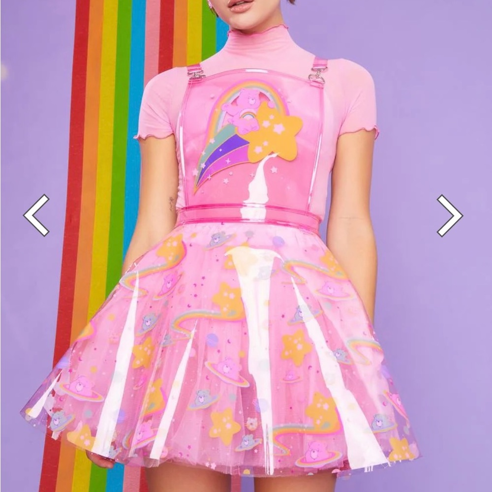 Dolls Kill x Care Bear Interstellar Clear PVC Dress w/ crop top, skirt, and sock